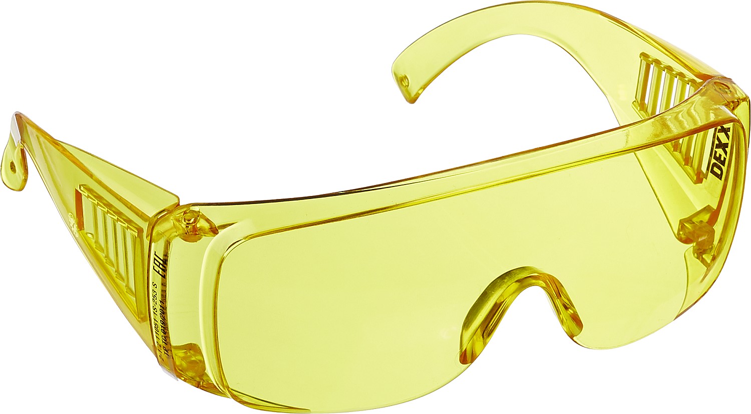 Очки защитные жёлтые широкая монолинза с дополнительной боковой защитой и вентиляцией, открытого типа DEXX 