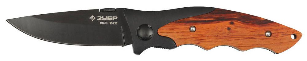 Нож ЗУБР "ПРЕМИУМ" СТРЕЛЕЦ складной универсальный, металлическая рукоятка с деревянными вставками, 185мм/лезвие 80мм
