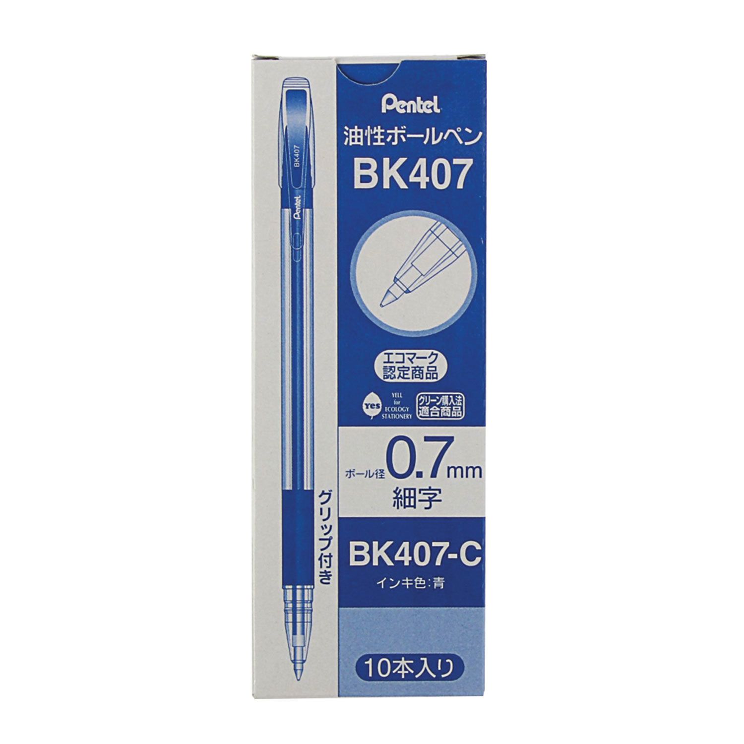 Ручка шариковая масляная с грипом PENTEL (Япония) "TKO", СИНЯЯ, узел 0,7 мм, линия письма 0,27 мм, BK407-C