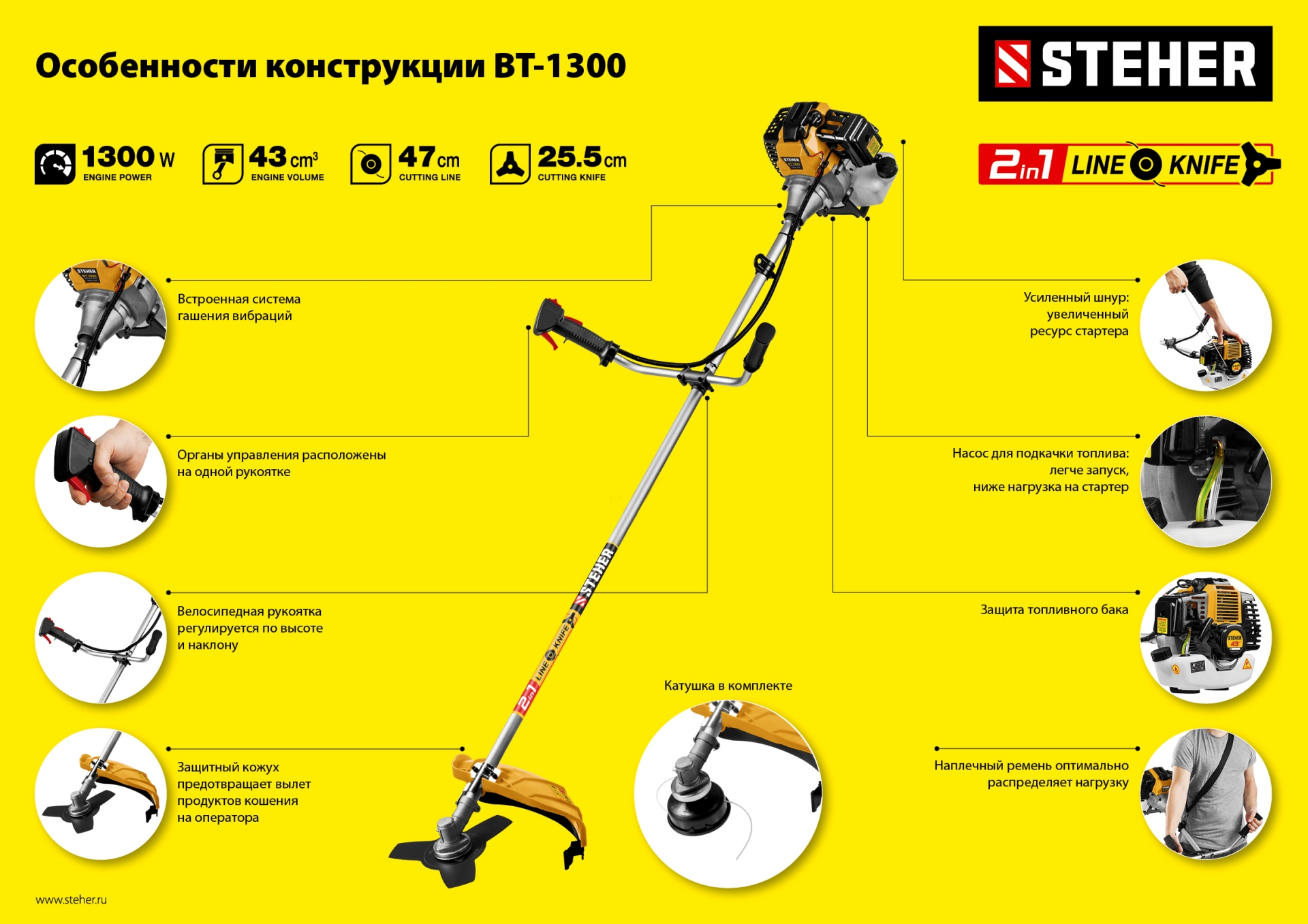 Триммер бензиновый STEHER BT-1300