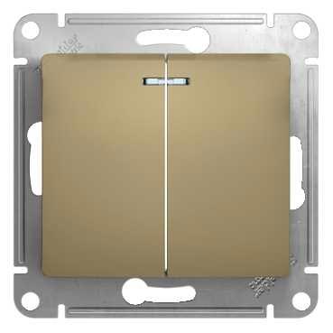 Выключатель 2-клавишный с подсветкой Schneider Electric GLOSSA GSL000453 сх.5а, механизм титан