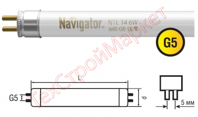 Лампа люминесцентная Navigator 94 104 NTL-T4-20-840-G5 20Вт 13046