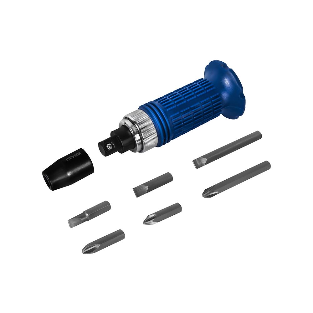 Отвертка ударно-поворотная 1/2", переходник + 6 бит в комплекте, биты из хром-ванадия, прорезин. рук-ка, кейс КОБАЛЬТ
