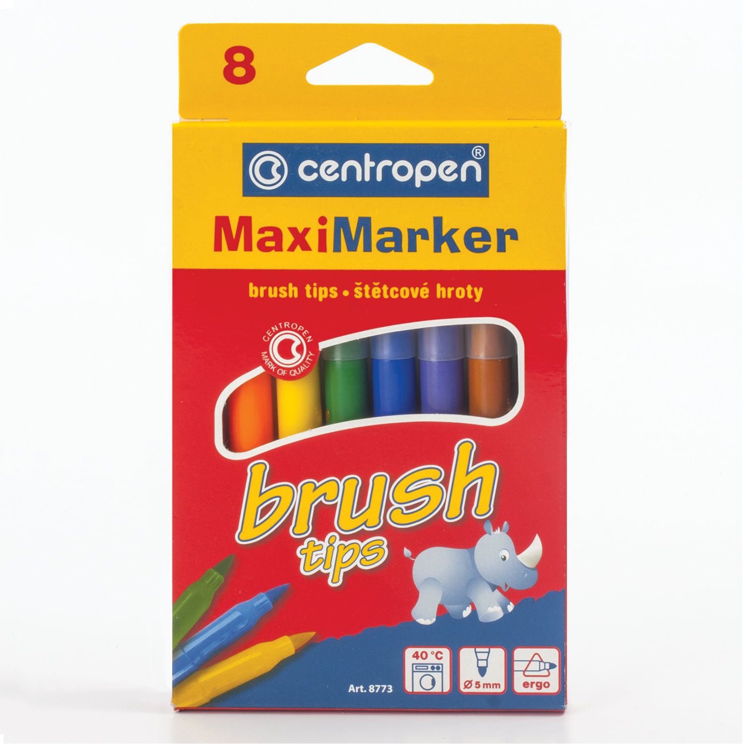 Фломастеры-кисти 8 ЦВЕТОВ CENTROPEN "Brush", смываемые, вентилируемый колпачок, 8773/8KK, 5 8773 0801