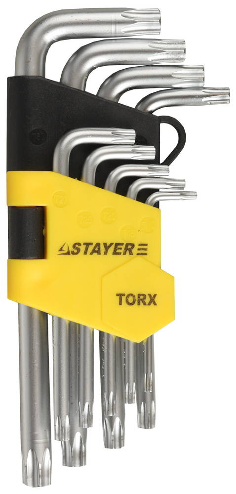 Набор STAYER "MASTER": Ключи шестигранные (имбусовые) короткие, TORX  Cr-V, сатинированное покрытие, пластиковый держател