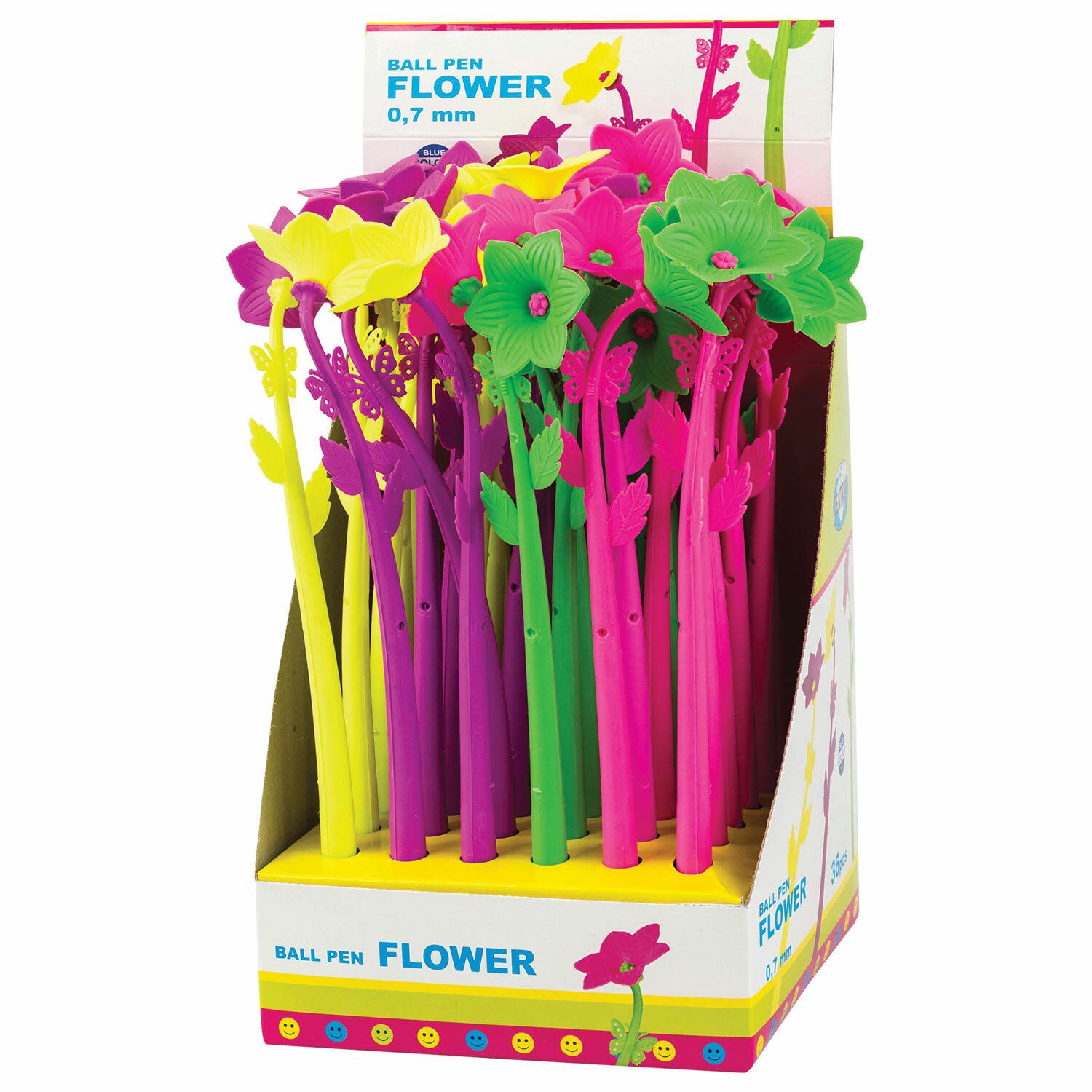 Ручка фигурная шариковая CENTRUM "Flower", СИНЯЯ, корпус ассорти, узел 0,7 мм, дисплей, 80415