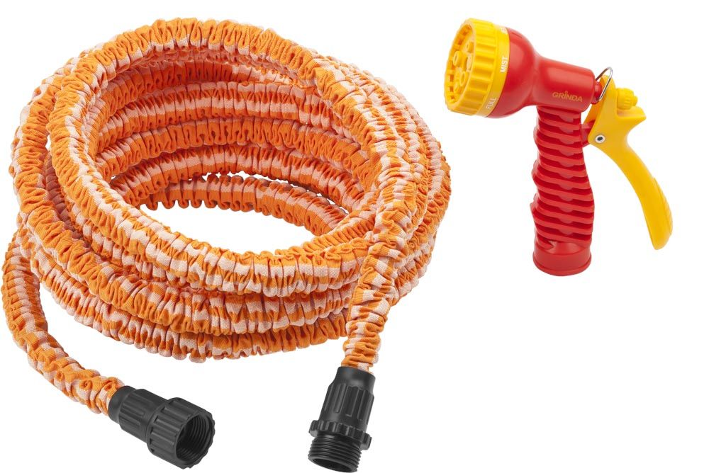 Набор поливочный GRINDA: удлиняющийся шланг 22,5м, пистолет-распылитель 7-ми позиционный Набор поливочный GRINDA: удлиняющийся шланг 22,5м, пистолет-распылитель 7-ми позиционный
