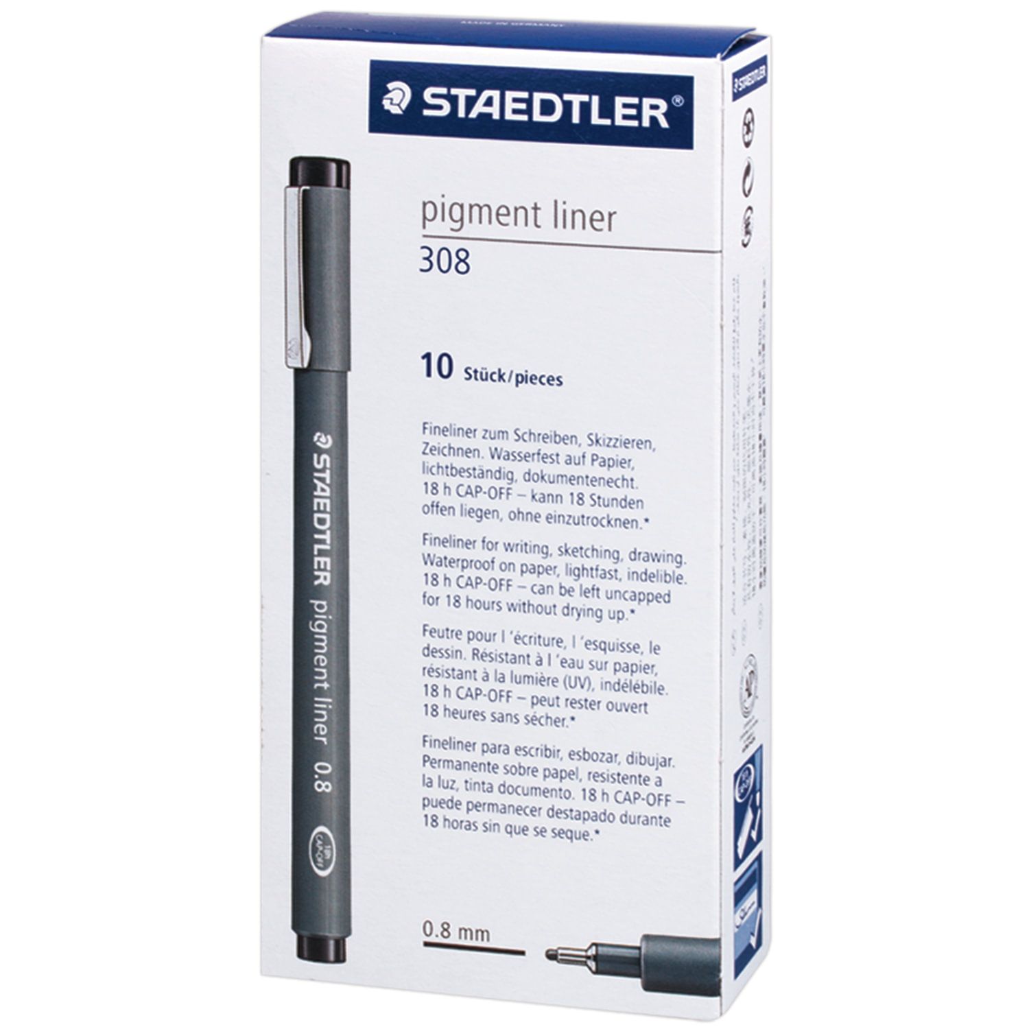 Ручка капиллярная (линер) STAEDTLER "Pigment Liner", ЧЕРНАЯ, корпус серый, линия письма 0,8 мм, 308 08-9