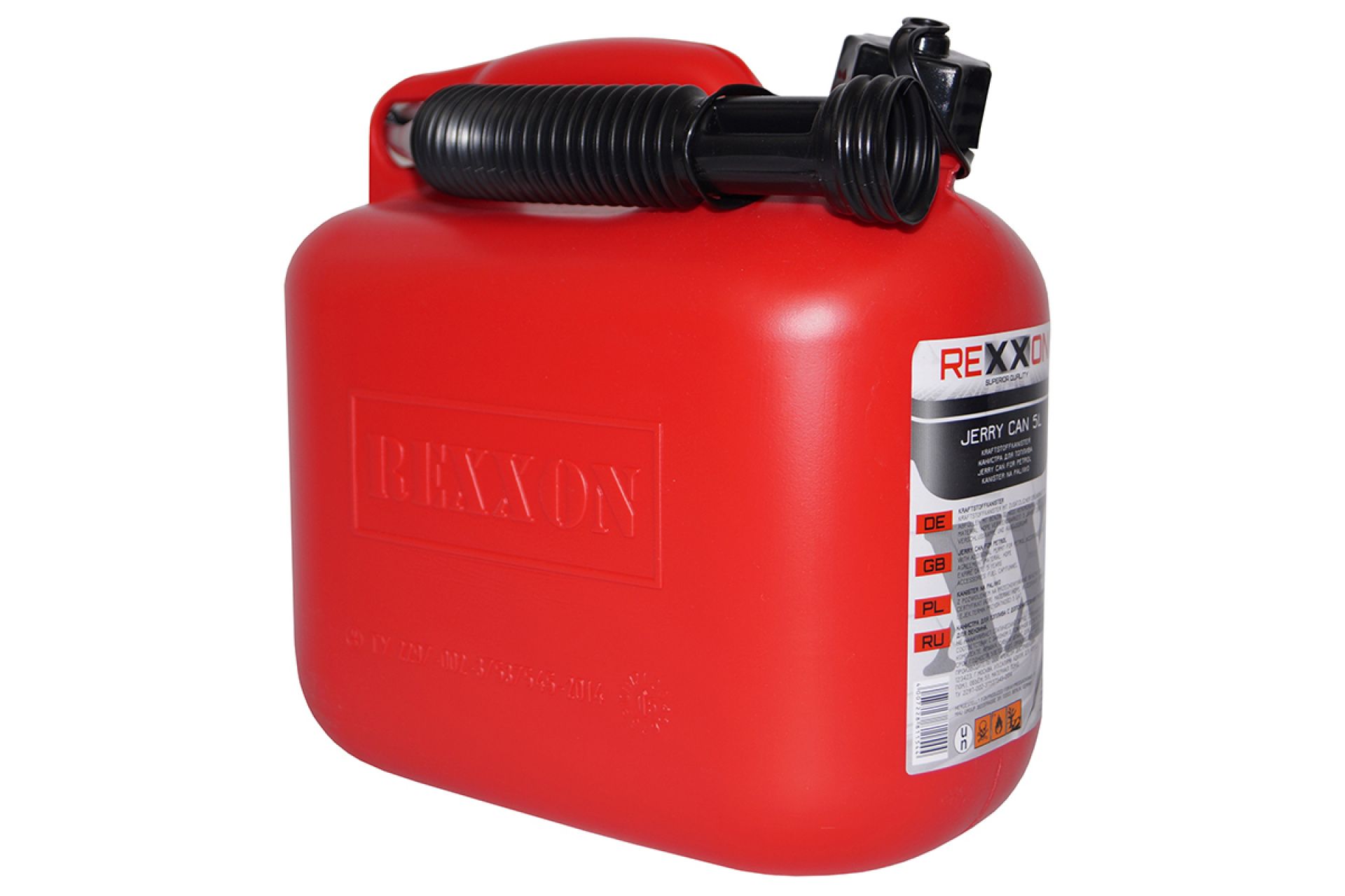 Канистра стандарт REXXON для бензина, 5л, цвет красный