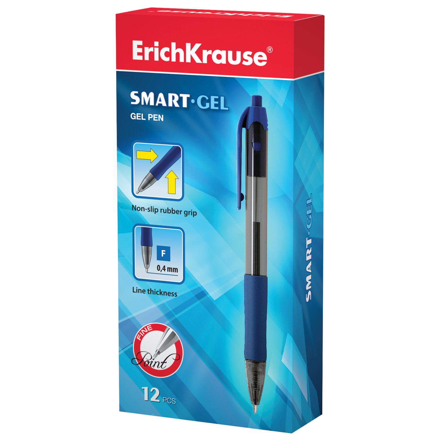Ручка гелевая автоматическая с грипом ERICH KRAUSE "Smart-Gel", СИНЯЯ, узел 0,5 мм, линия письма 0,4 мм, 39011