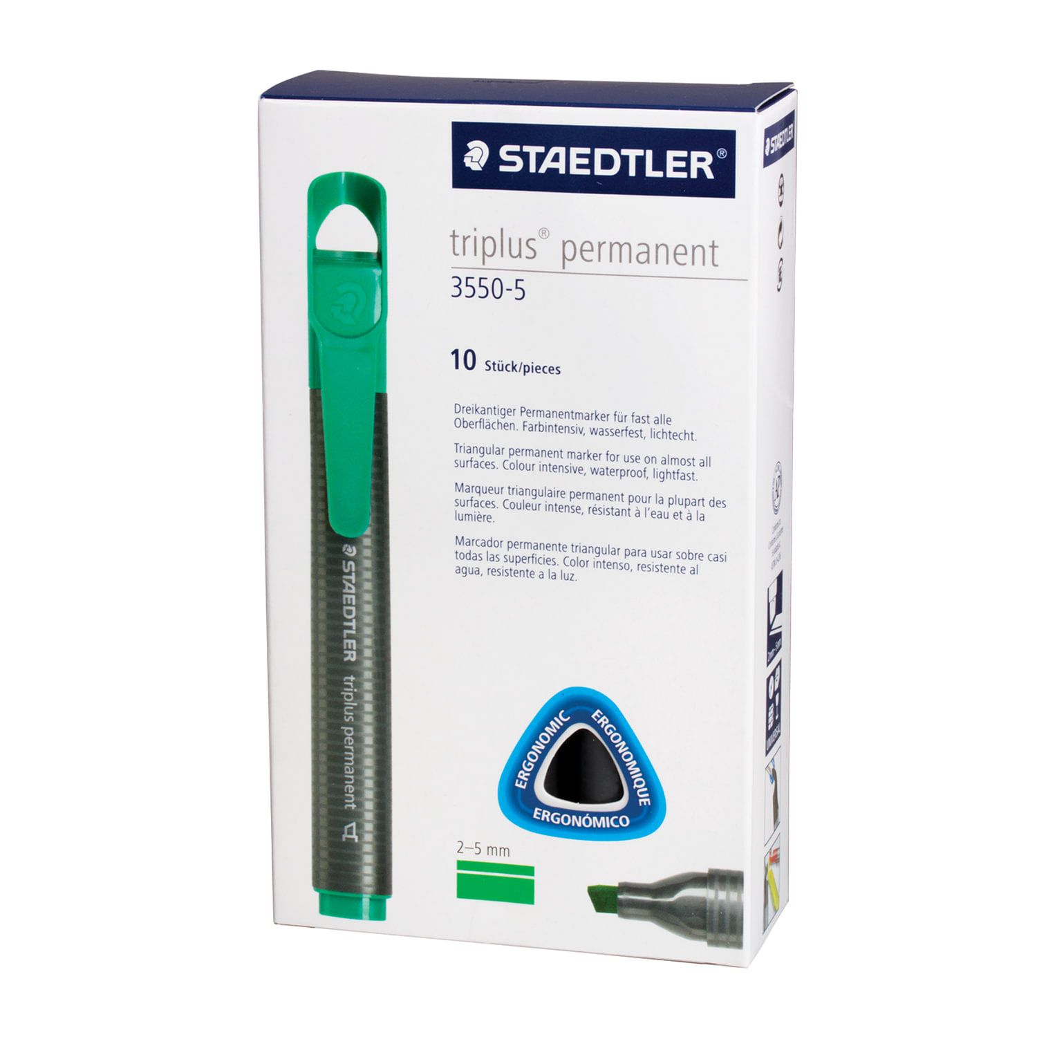 Маркер перманентный STAEDTLER (Германия) "Triplus", ЗЕЛЕНЫЙ, трехгранный, скошенный наконечник, 3-5 мм, 3550-5