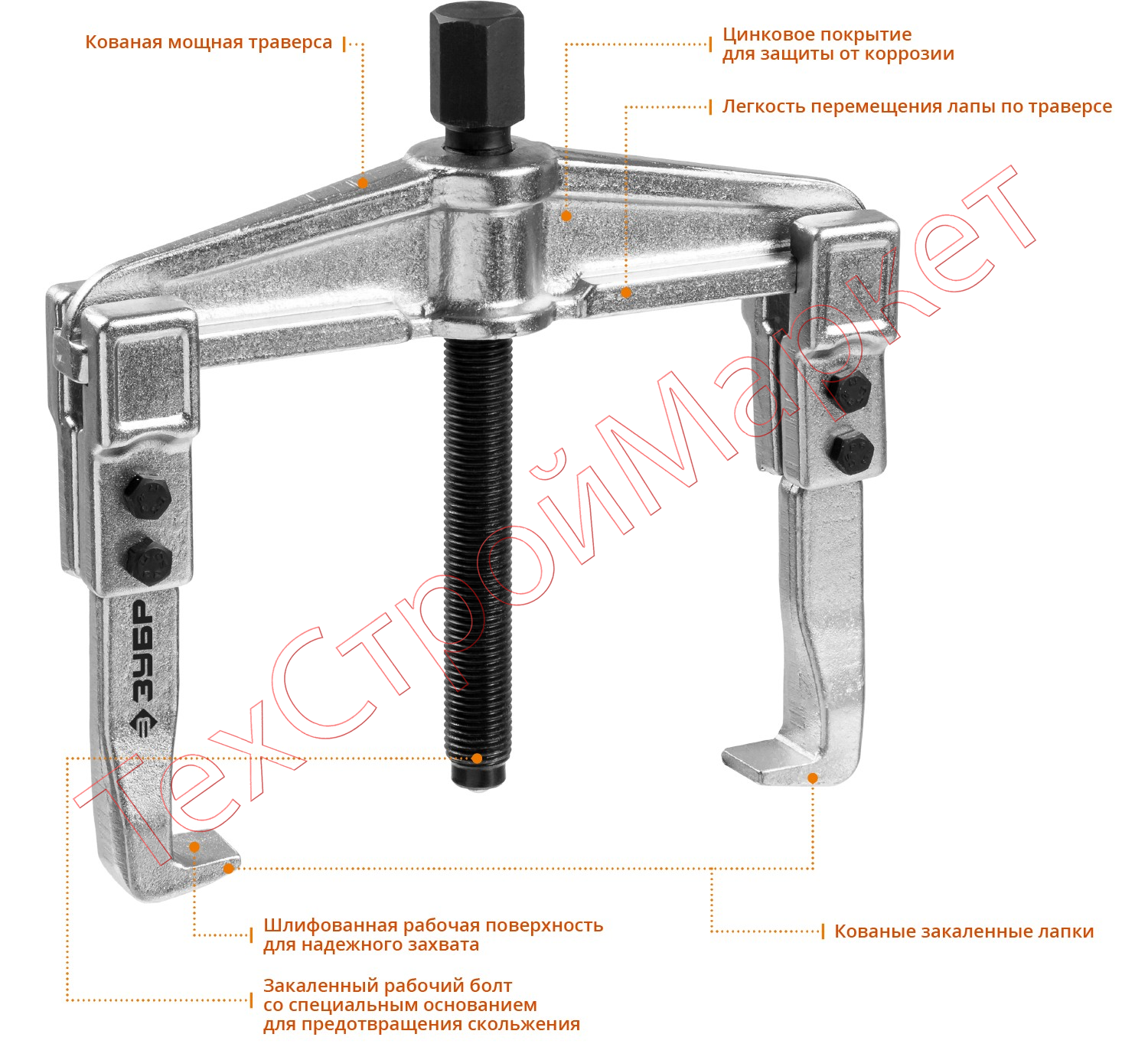 Съемник раздвижной 2-захватный, 100 мм, ЗУБР Профессионал 43310-160-100