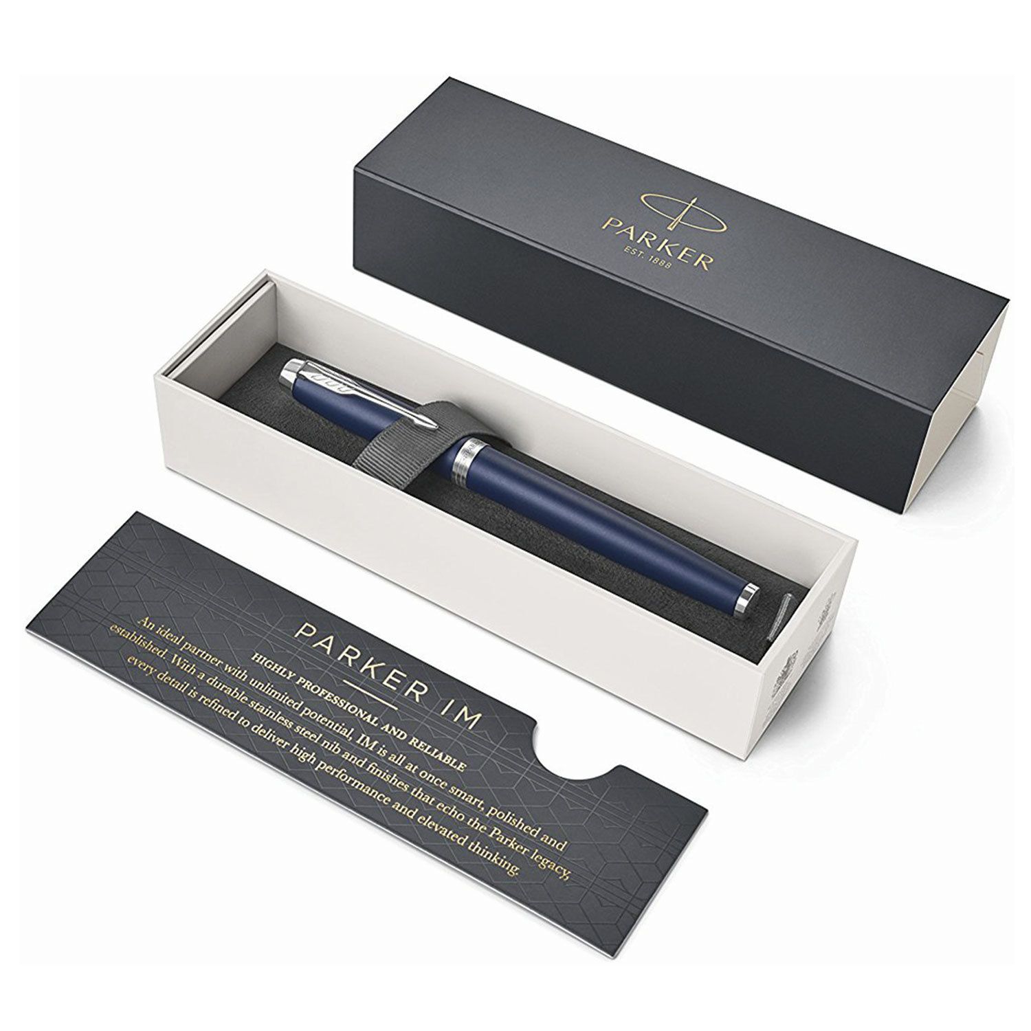 Ручка перьевая PARKER "IM Core Matte Blue CT", корпус темно-синий лак, хромированные детали, синяя, 1931647