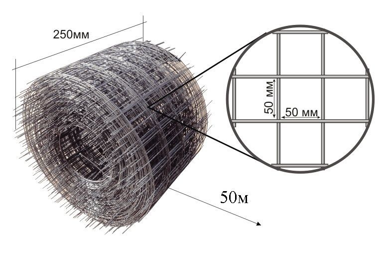 Сетка кладочная в рулоне ячейка 50*50 (0,25*50м) d-1,6мм