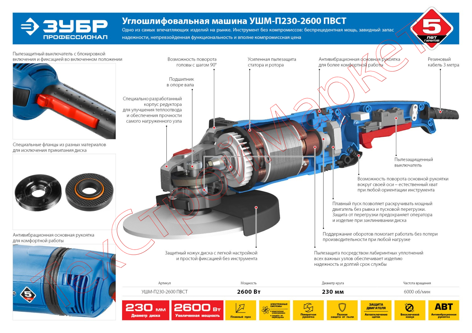 Машина шлифовальная угловая ЗУБР Профессионал УШМ-П230-2600 ПВСТ