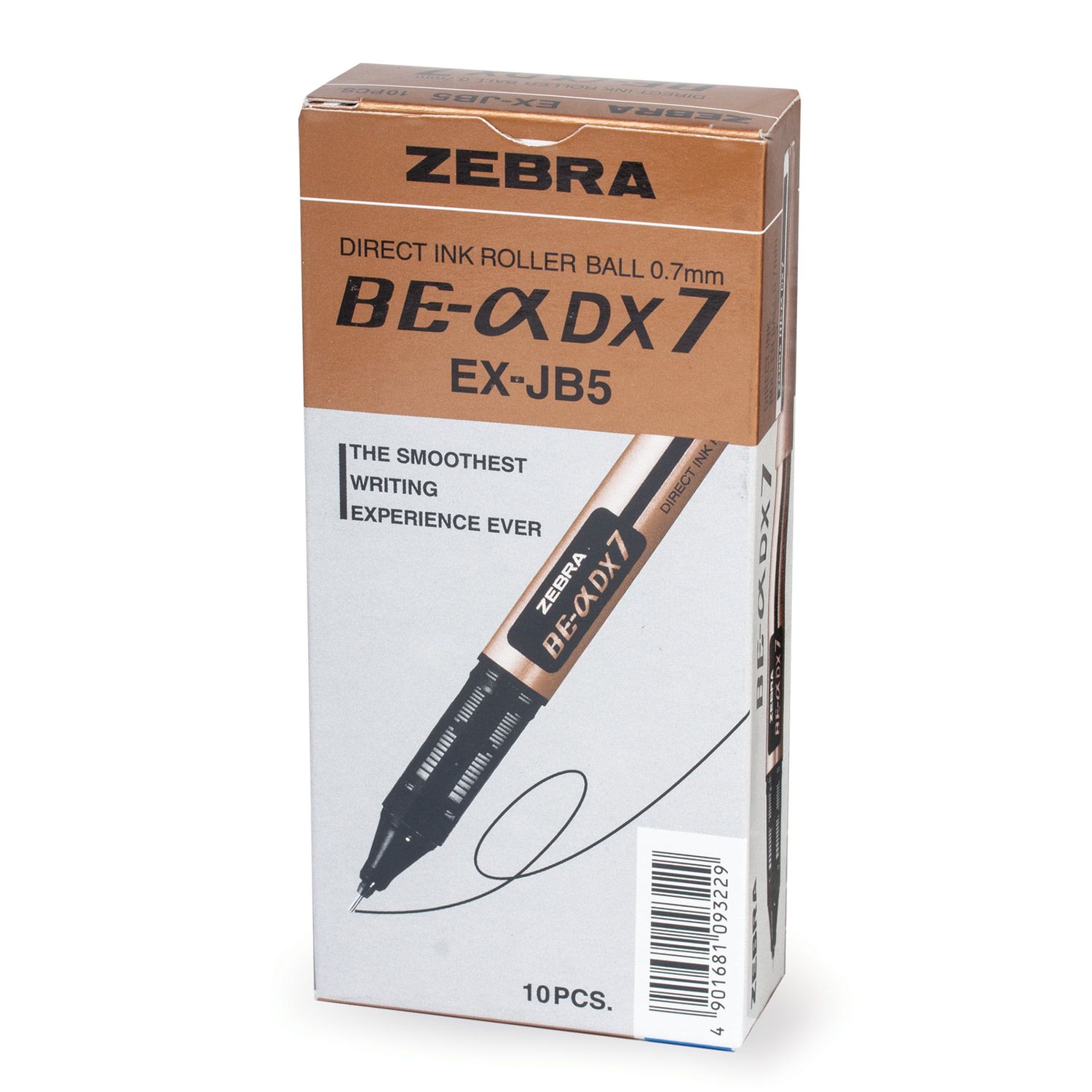 Ручка-роллер ZEBRA "Zeb-Roller DX7", СИНЯЯ, корпус золотистый, узел 0,7 мм, линия письма 0,35 мм, EX-JB3-BL