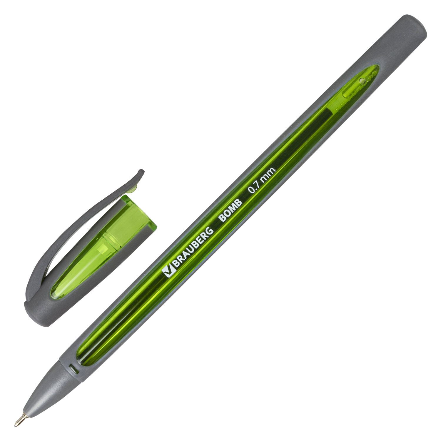 Ручка шариковая масляная BRAUBERG "BOMB GT Metallic", СИНЯЯ, прорезиненный корпус ассорти, узел 0,7 мм, линия письма 0,35 мм, 143348