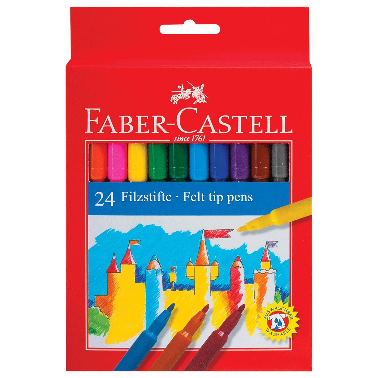 Фломастеры FABER-CASTELL, 24 цвета, смываемые, картонная упаковка, европодвес, 554224
