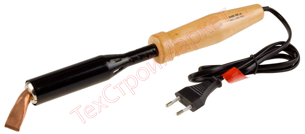 Электропаяльник ЗУБР "МАСТЕР" для лужения с деревянной рукояткой и долговечным жалом, форма клин, 150Вт