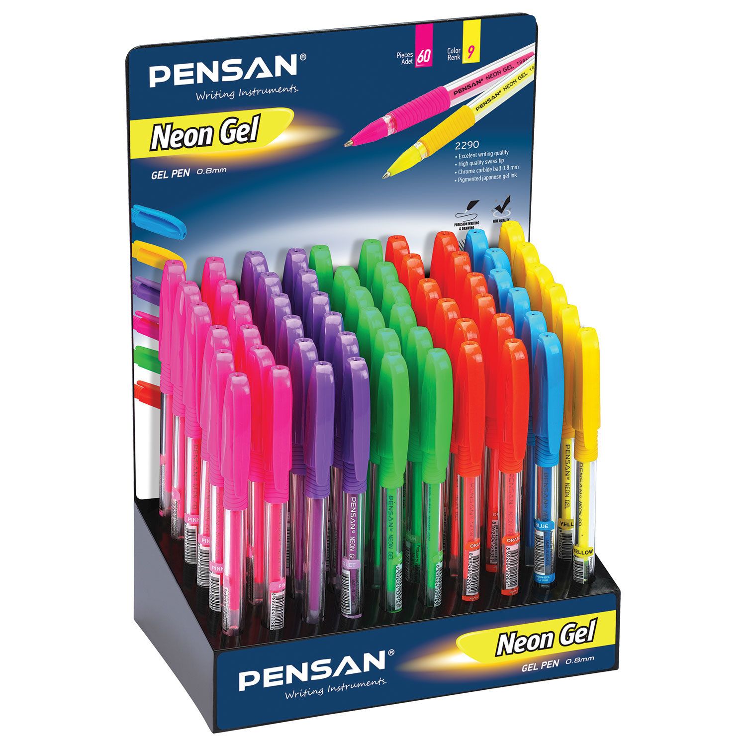 Ручка гелевая PENSAN "Neon Gel", НЕОН АССОРТИ, узел 1 мм, линия письма 0,5 мм, дисплей, 2290/S