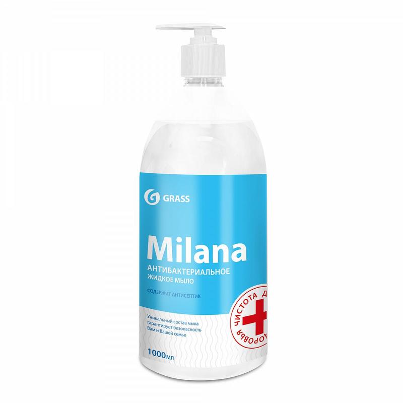 Мыло жидкое с дозатором (флакон 1000 мл) MILANA антибактериальное GRASS