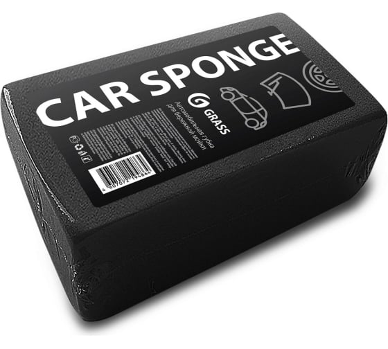 Губка автомобильная прямоугольная черная GRASS 190х110х55 мм (индивид.упаковка)