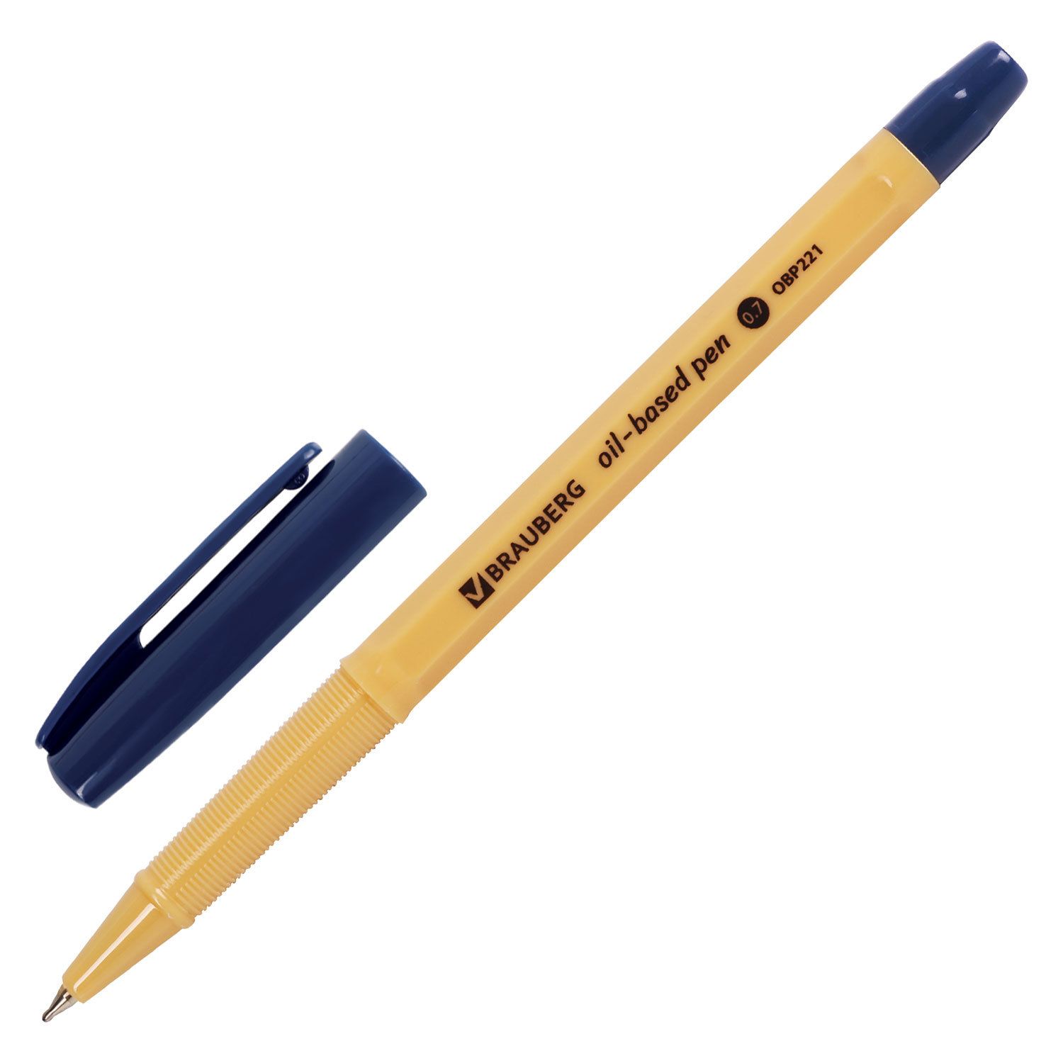 Ручка шариковая масляная BRAUBERG "Style Vanilla", СИНЯЯ, корпус бежевый, узел 0,7 мм, линия письма 0,35 мм, 142949