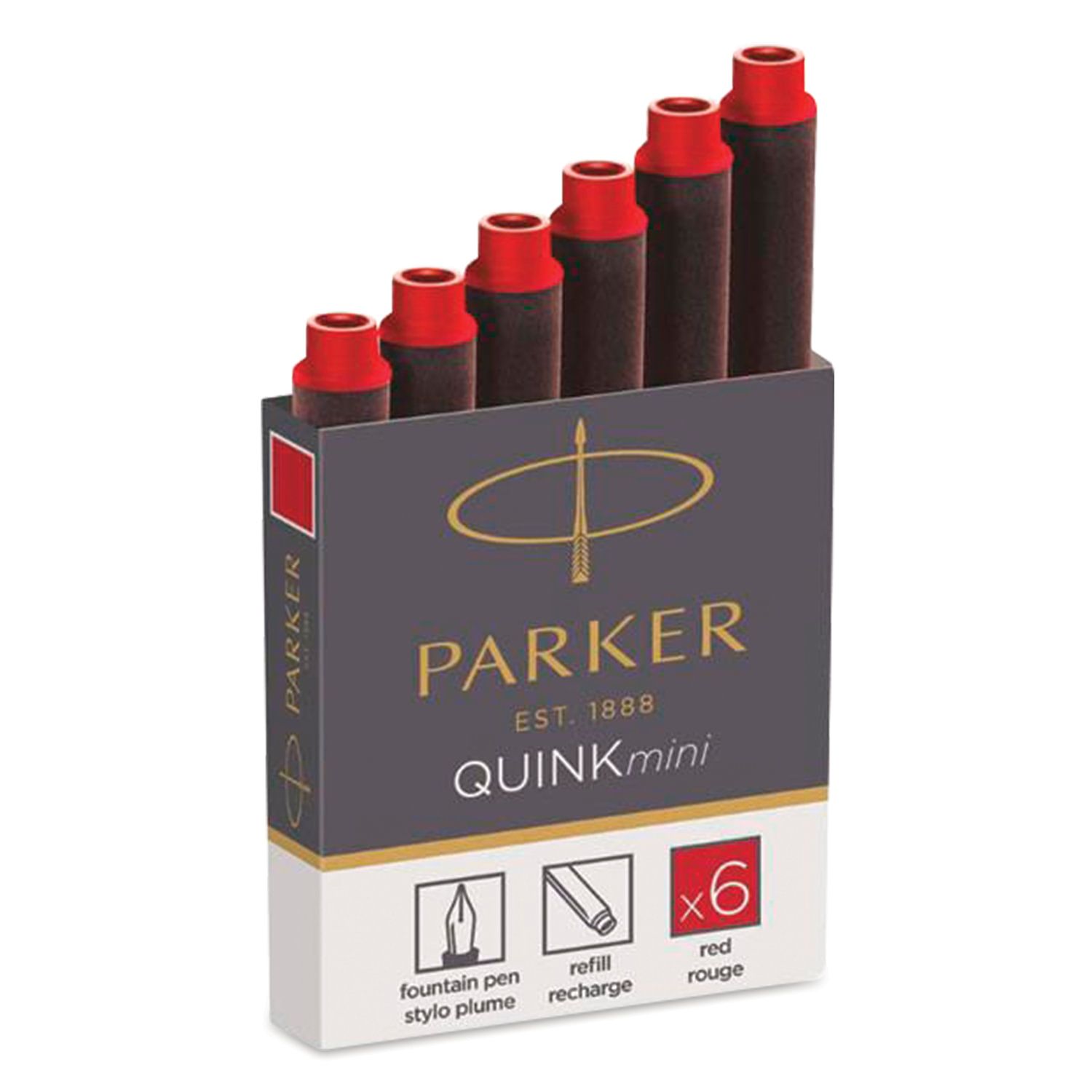 Картриджи чернильные PARKER Мини "Cartridge Quink", КОМПЛЕКТ 6 шт., красные, 1950408
