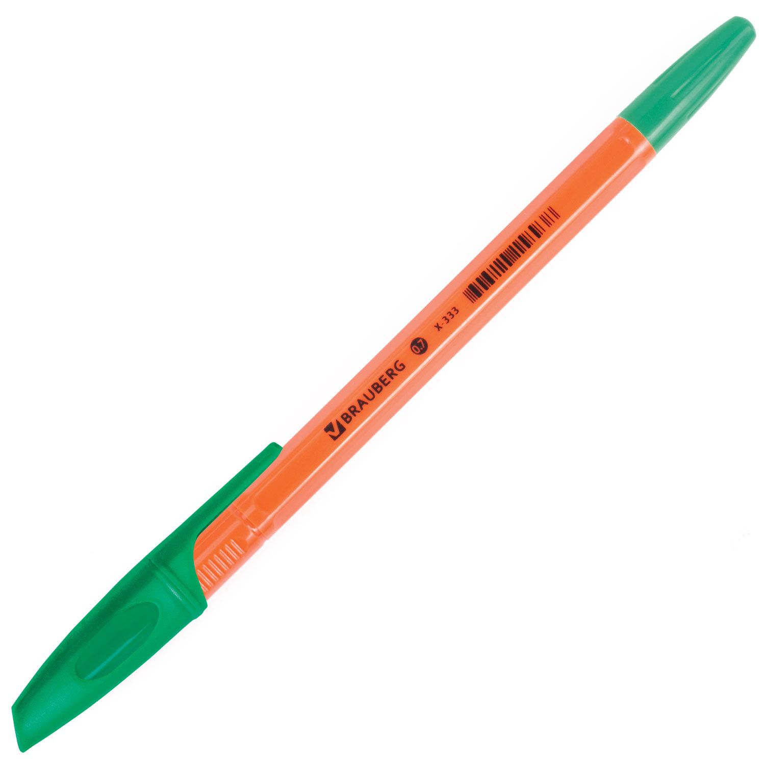 Ручка шариковая BRAUBERG "X-333 Orange", ЗЕЛЕНАЯ, корпус оранжевый, узел 0,7 мм, линия письма 0,35 мм, 142412