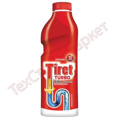 Средство для прочистки канализационных труб 1 л, TIRET (Тирет) "Turbo", гель, 8147377