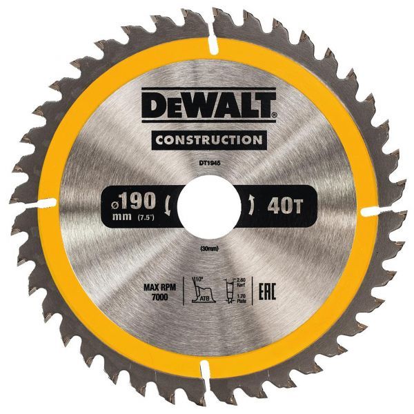 Диск пильный твердосплавный 190х30х40 CONSTRUCTION DeWalt 