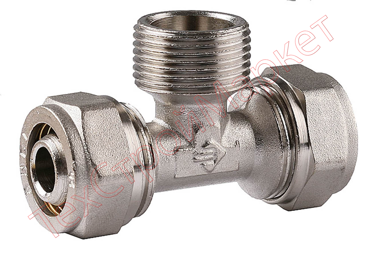 Тройник ЗУБР с наружной резьбой, цанга-штуцер, 3/4"х20х2,0 мм, никель