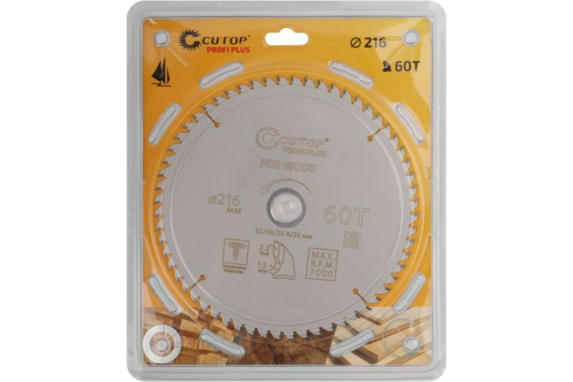 Диск пильный по дереву с тефлоновым покрытием 60Т, CUTOP Profi plus, 216 х 1,5/2,2 х 32/30/25,4/20 мм