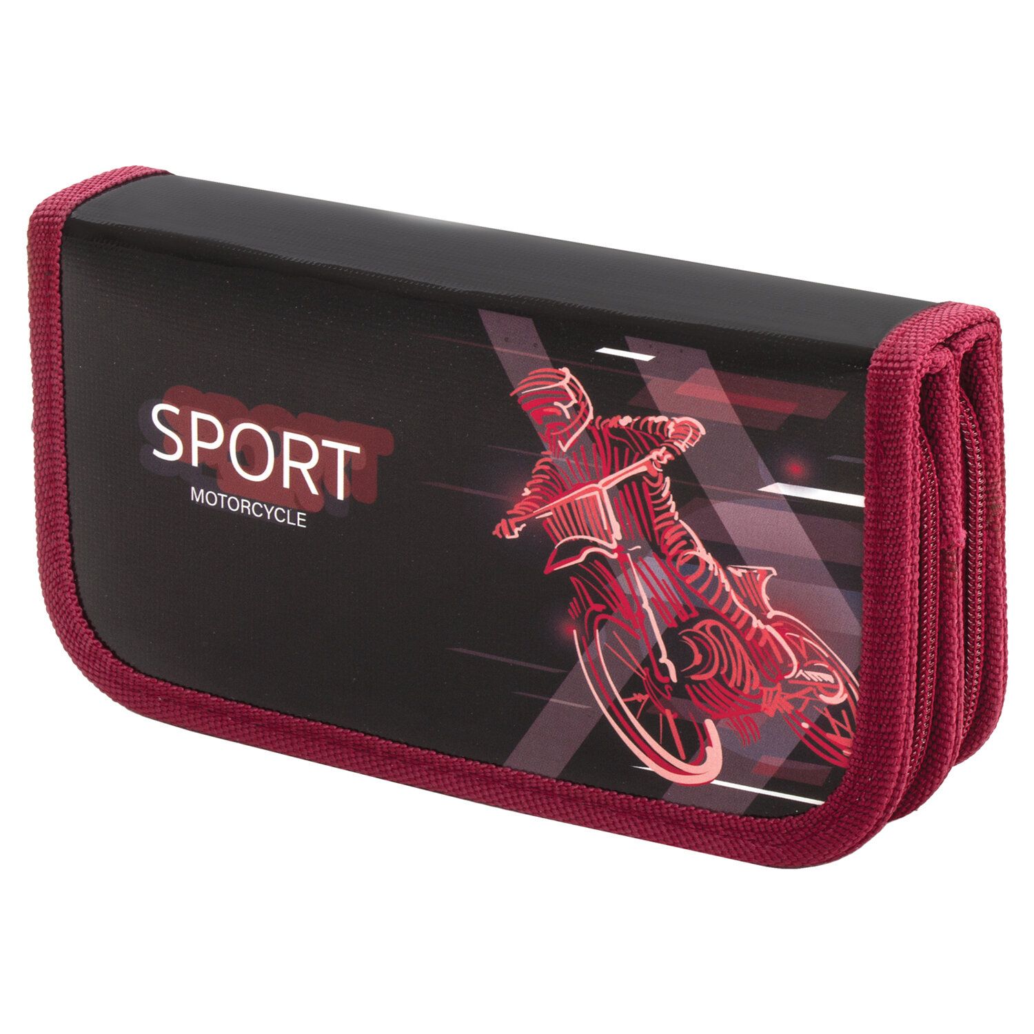 Пенал ПИФАГОР, 2 отделения, ламинированный картон, 19х11 см, "Sport motorcycle", 270171