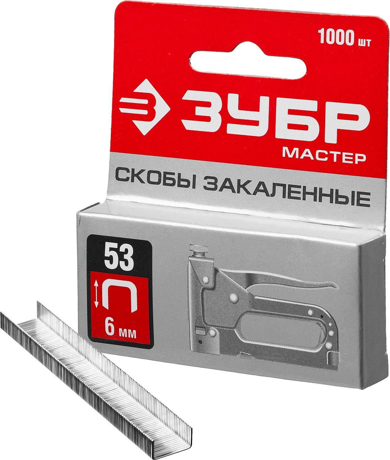 Скобы для степлера тонкие тип 53, 6 мм, 1000 шт, ЗУБР 31625-06