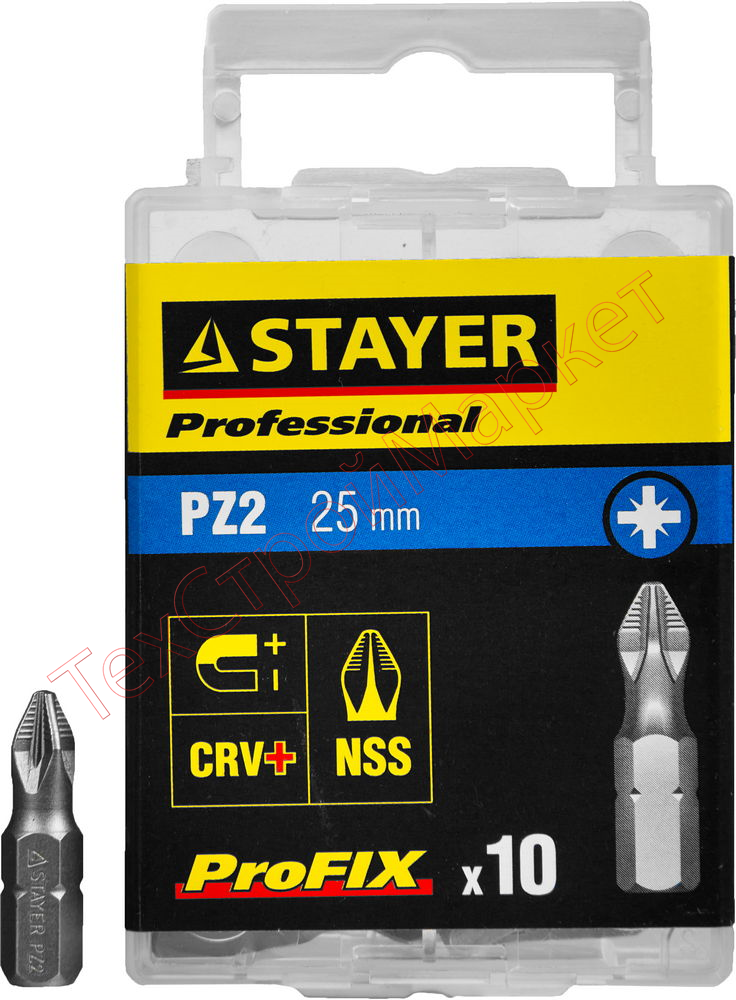 Биты STAYER "PROFESSIONAL" ProFix Pozidriv, тип хвостовика C 1/4", № 2, L=25мм, 10шт