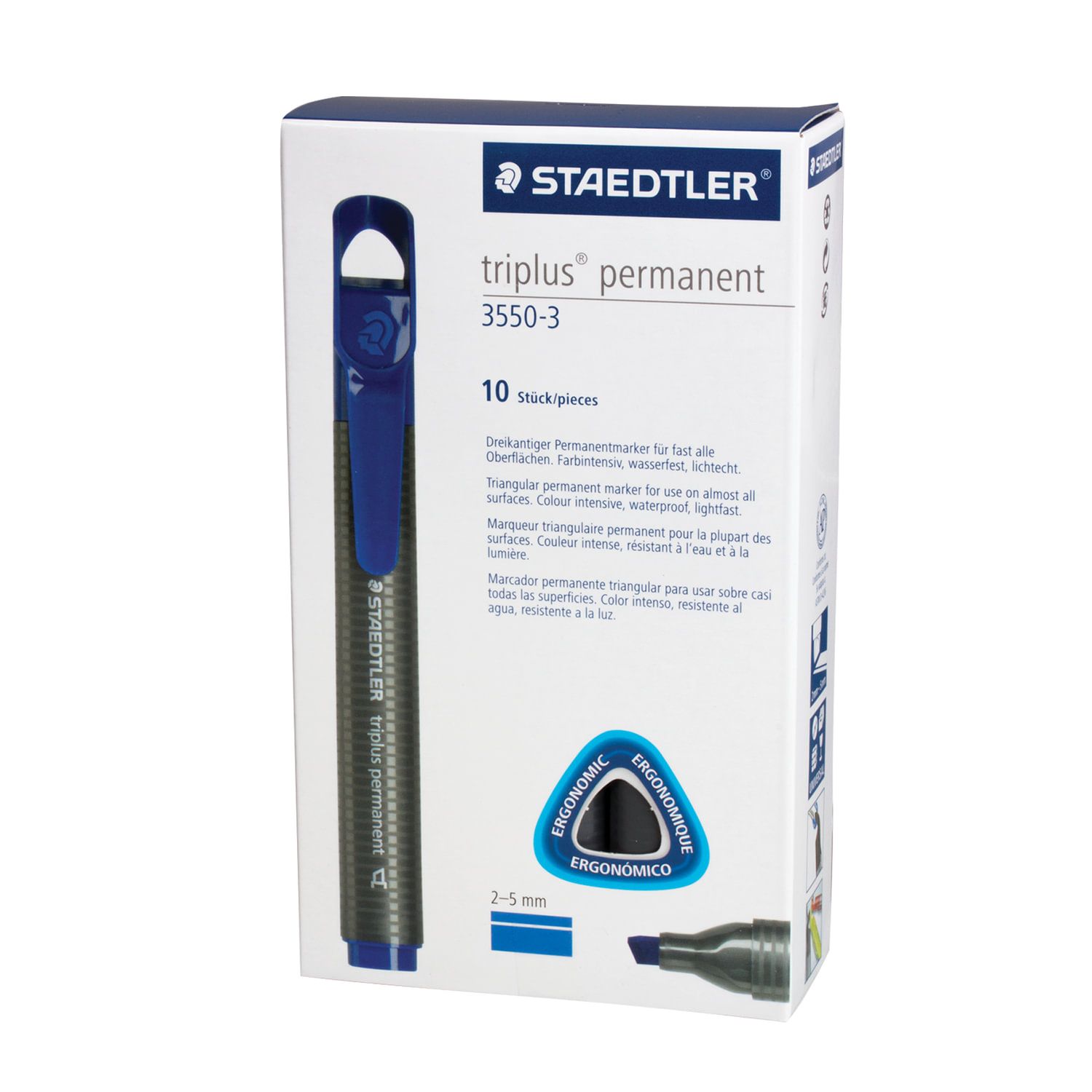 Маркер перманентный STAEDTLER (Германия) "Triplus", СИНИЙ, трехгранный, скошенный наконечник, 3-5 мм, 3550-3