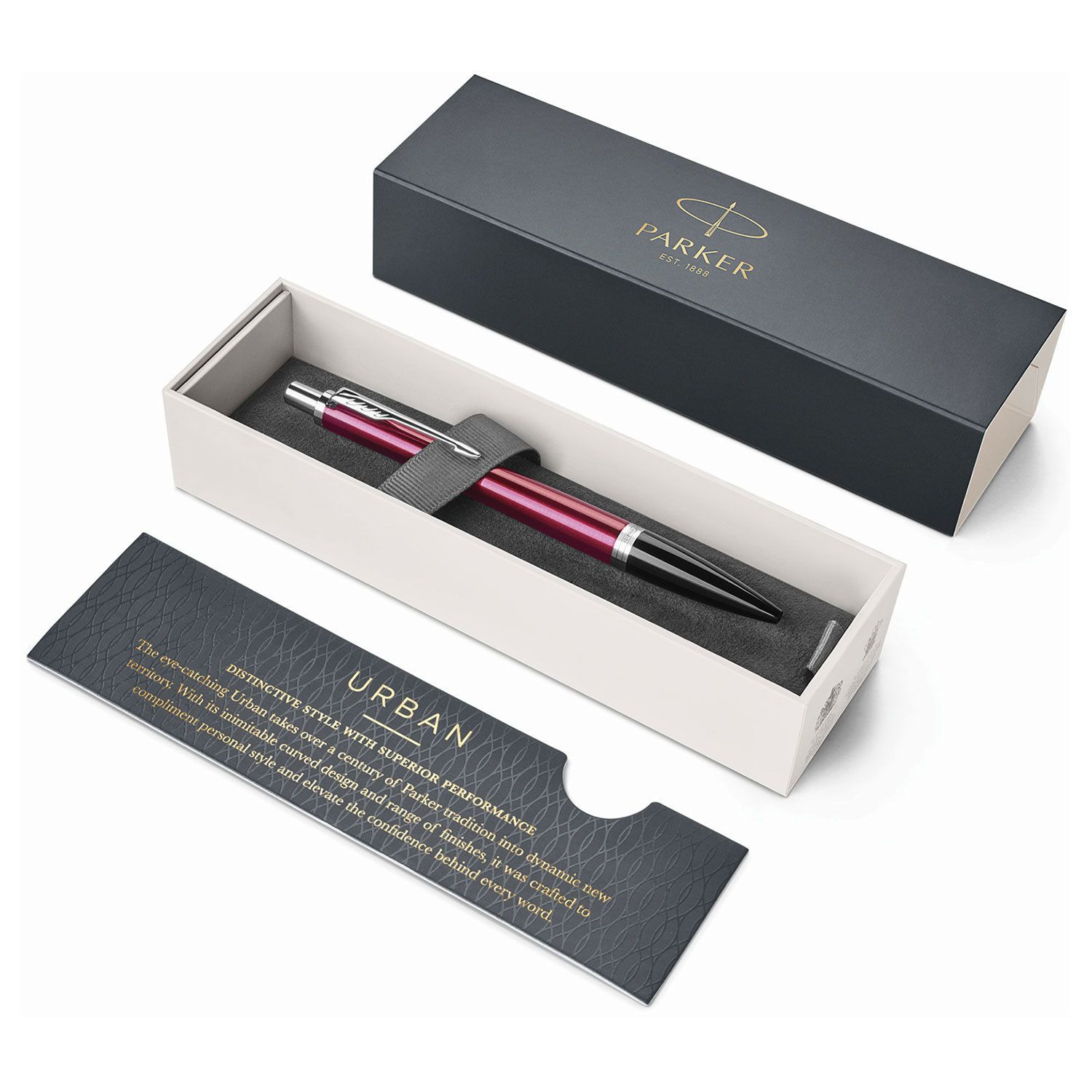 Ручка шариковая PARKER "Urban Core Vibrant Magenta CT", корпус пурпурный глянцевый лак, хромированные детали, синяя, 1931582