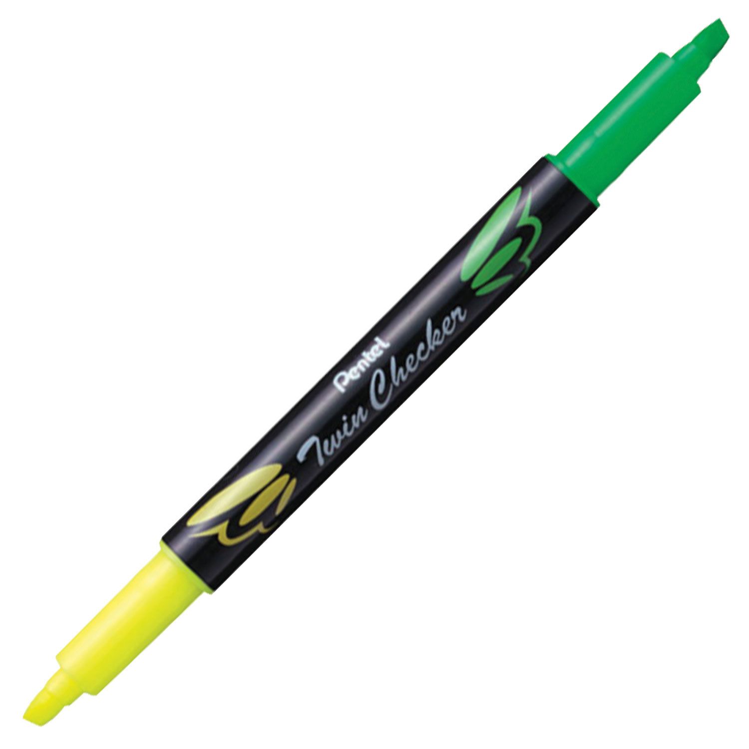 Текстовыделитель двусторонний PENTEL (Япония), ЖЕЛТЫЙ/САЛАТОВЫЙ, "Twin Checker", линия 3,5 мм, SLW8-GK