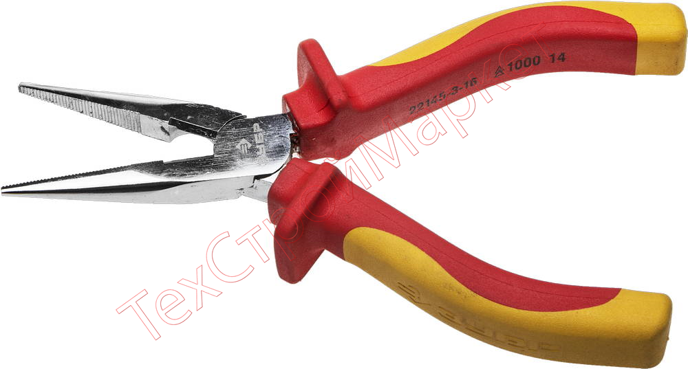 Тонкогубцы "ПРОФИЭЛЕКТРИК", диэлектрические, двухкомпонентная маслобензостойкая рукоятка, до ~1000В, 160мм, ЗУБР Профессионал 22145-3-16