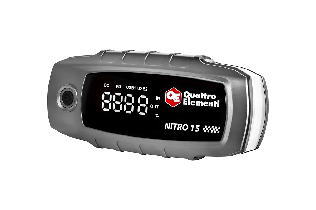 Устройство пусковое Nitro 15 (12В, 15000 мАч, 1200 А, Type-C, USB-A, дисплей, фонарь QUATTRO ELEMENTI