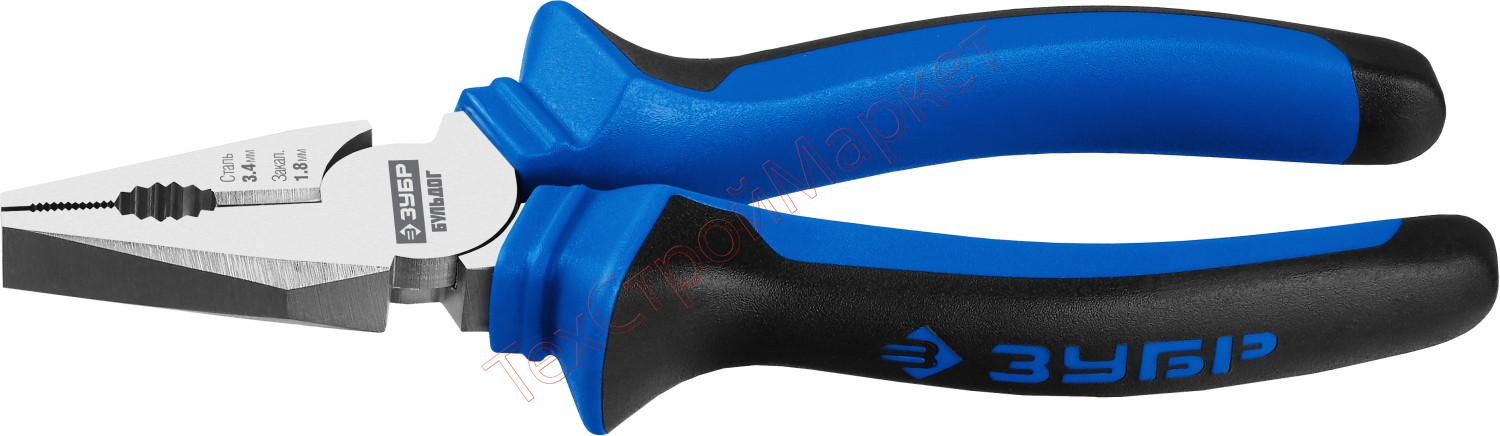 Плоскогубцы комбинированные "БУЛЬДОГ", эксцентр.располож.шарнира, особостойкое покрытие Н12Х1(Ni-Cr), двухкомп рукоятки, 160мм, ЗУБР Профессионал