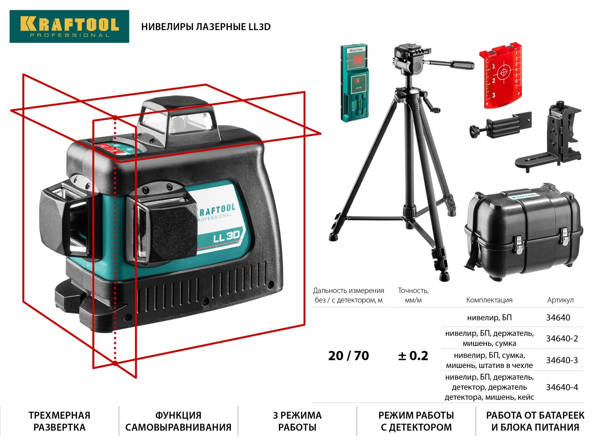 Нивелир лазерный KRAFTOOL LL-3D