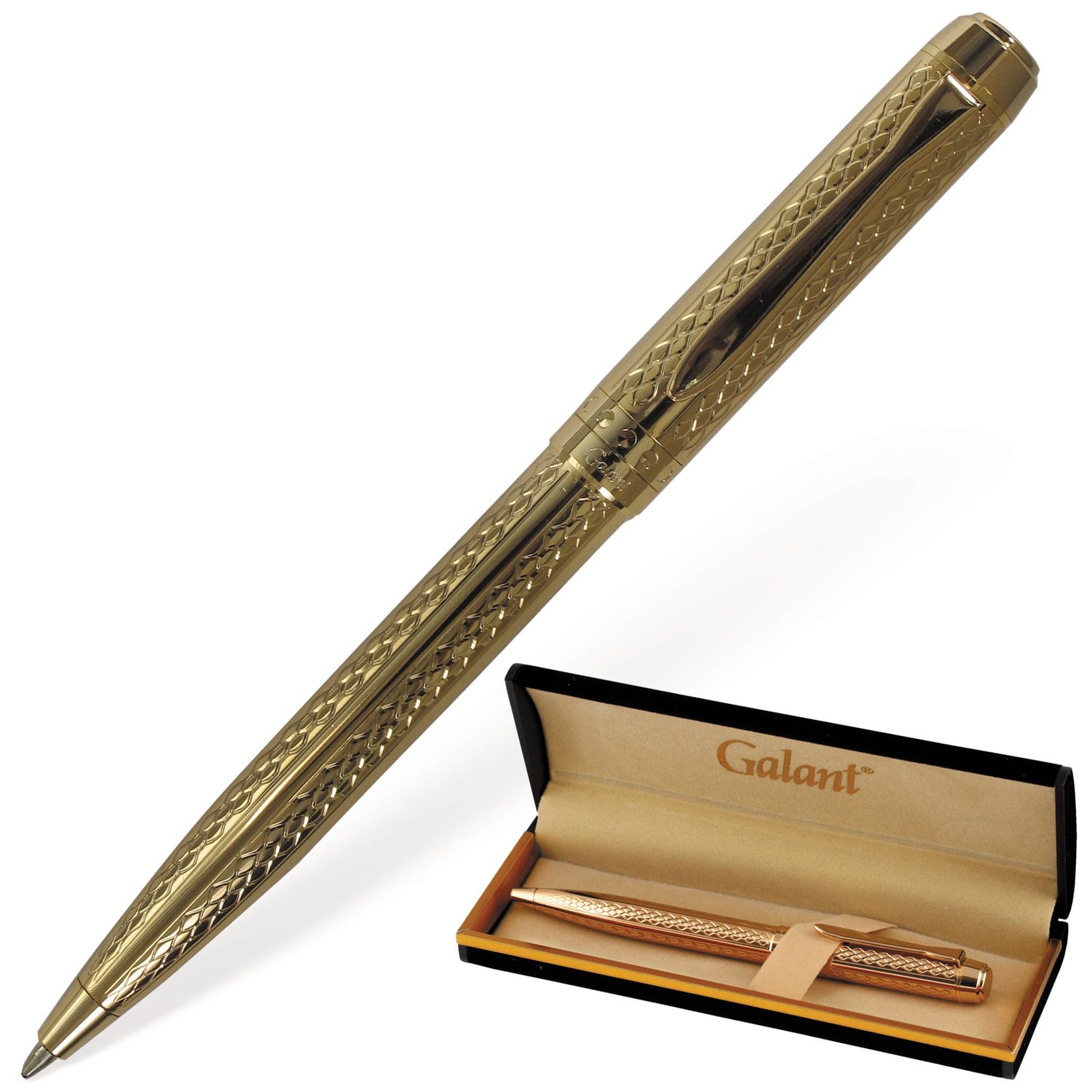 Ручка подарочная шариковая GALANT "Graven Gold", корпус золотистый с гравировкой, золотистые детали, пишущий узел 0,7 мм, синяя, 140466