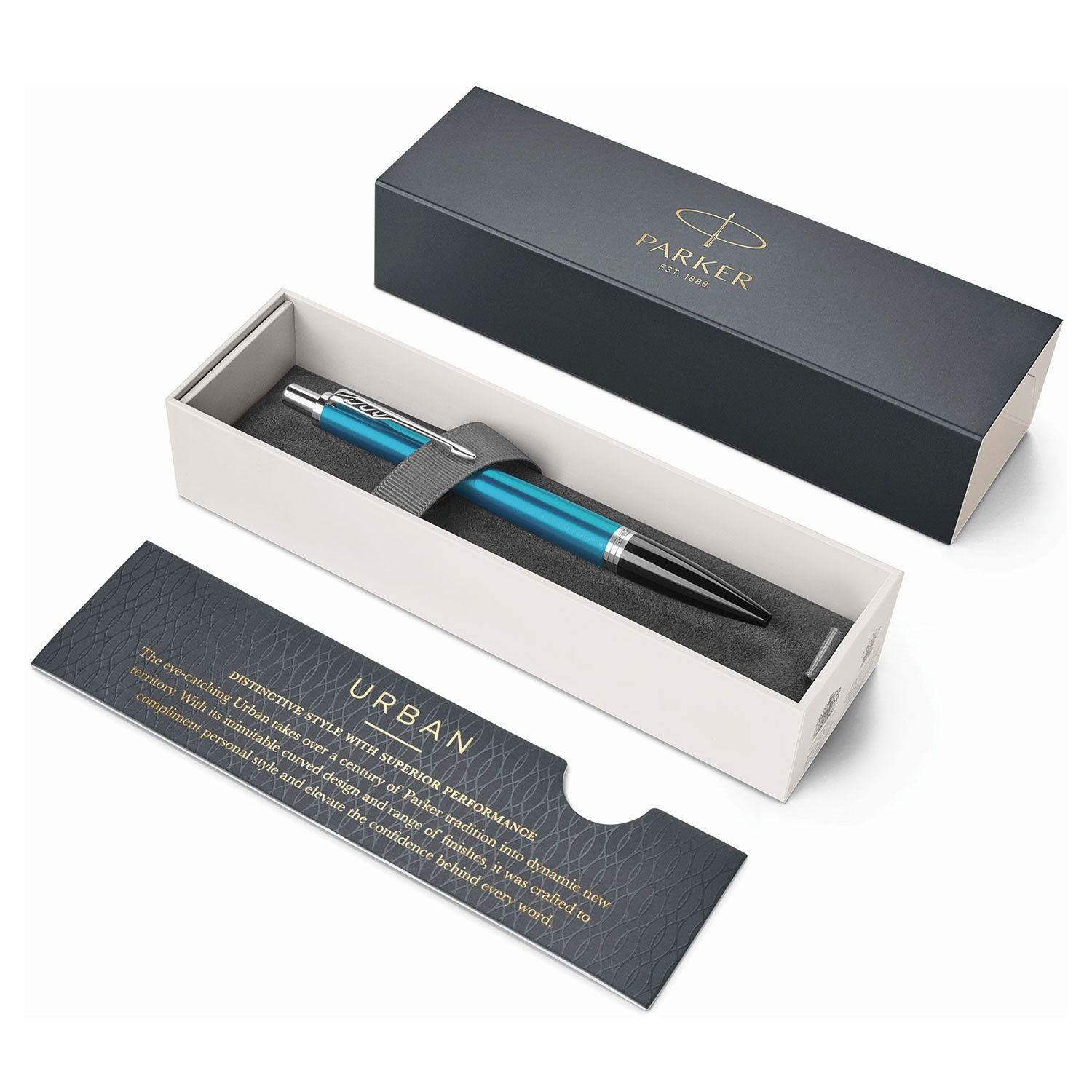 Ручка шариковая PARKER "Urban Core Vibrant Blue CT", корпус изумрудный глянцевый лак, хромированные детали, синяя, 1931577