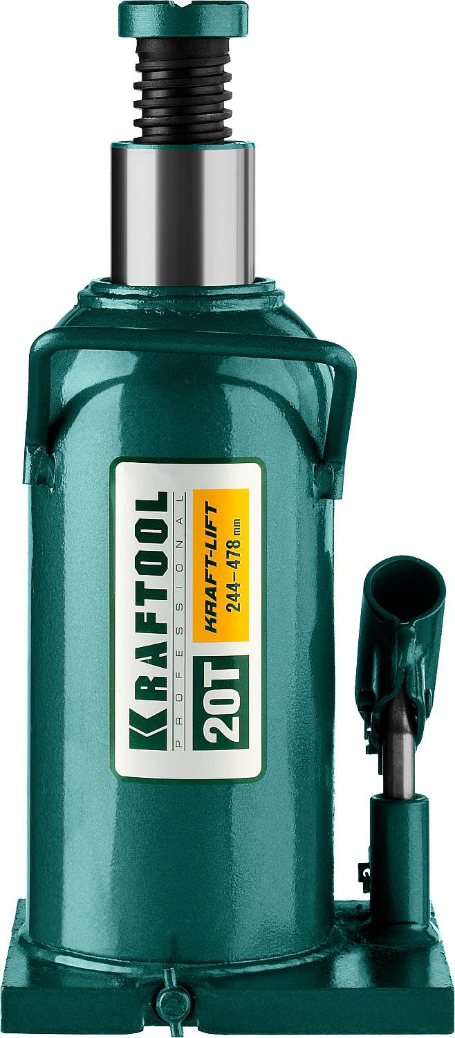 Домкрат гидравлический бутылочный "Kraft-Lift", сварной, 20т, 244-478мм, KRAFTOOL 