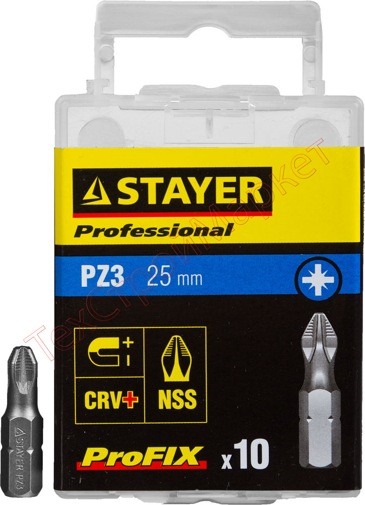 Биты STAYER "PROFESSIONAL" ProFix Pozidriv, тип хвостовика C 1/4", № 3, L=25мм, 10шт