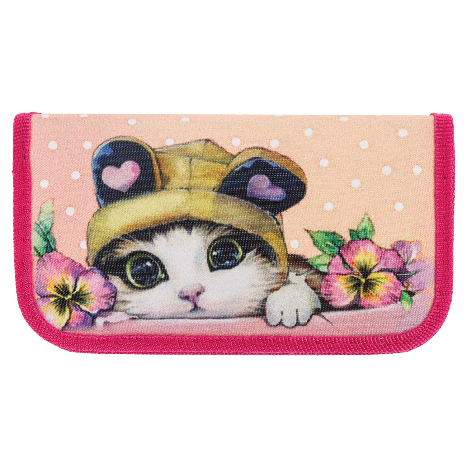 Пенал BRAUBERG, 2 отделения, ткань, 19х11 см, Kitten, 270179