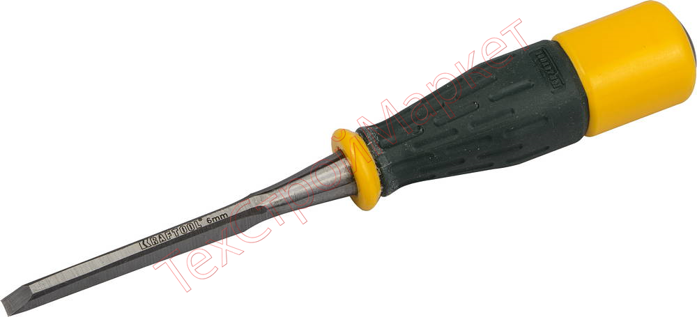 Стамеска KRAFTOOL "EXPERT" упрочненное полотно, ударочпрочная двухкомп ручка, стальной затыльник для ударных работ,6мм