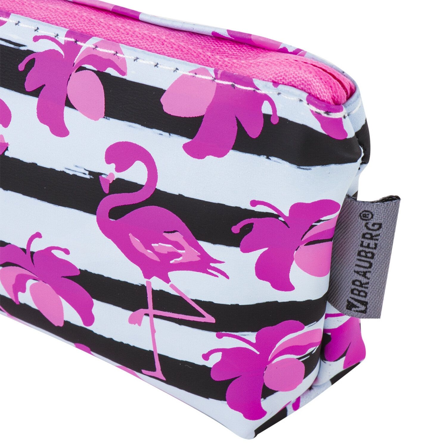 Пенал-косметичка BRAUBERG треугольный, мягкий, "Flamingo", 22х3х8 см, 229254